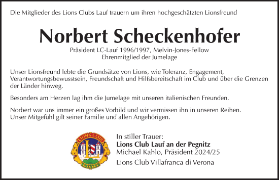 Traueranzeige von Norbert Scheckenhofer von Pegnitz-Zeitung