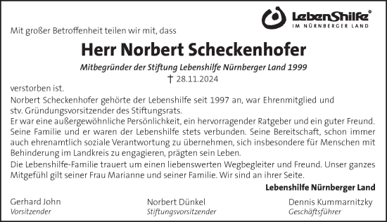 Traueranzeige von Norbert Scheckenhofer von Pegnitz-Zeitung