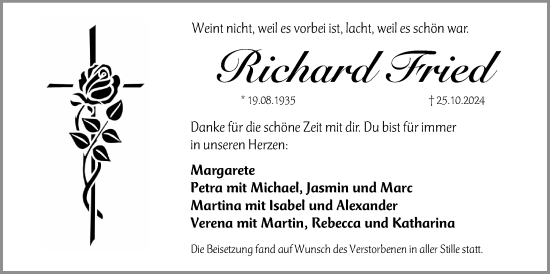 Traueranzeige von Richard Fried von Hersbrucker Zeitung Lokal