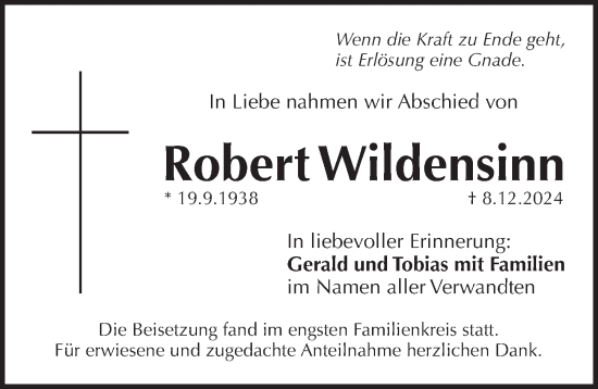 Traueranzeige von Robert Wildensinn von Pegnitz-Zeitung