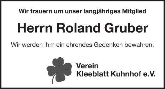 Traueranzeige von Roland Gruber von Pegnitz-Zeitung