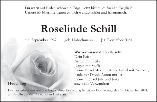 Traueranzeige von Roselinde Schill von Pegnitz-Zeitung