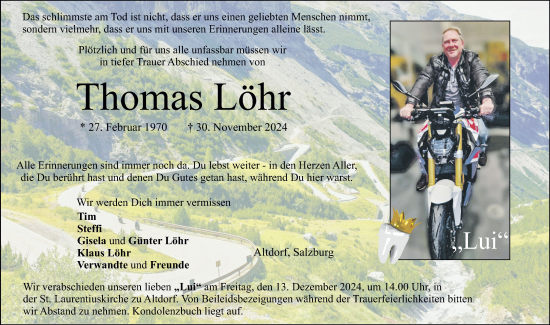 Traueranzeige von Thomas Löhr von Der Bote