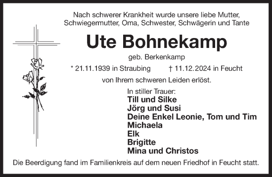 Traueranzeige von Ute Bohnekamp von Der Bote