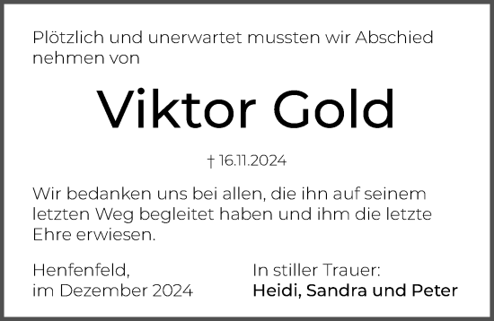 Traueranzeige von Viktor Gold von Hersbrucker Zeitung Lokal