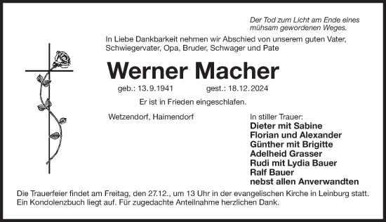Traueranzeige von Werner Macher von Der Bote