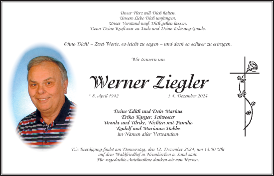Traueranzeige von Werner Ziegler von Pegnitz-Zeitung