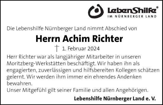 Traueranzeige von Achim Richter von Der Bote