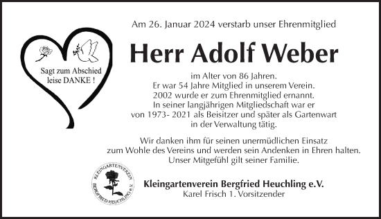 Traueranzeige von Adolf Weber von Pegnitz-Zeitung