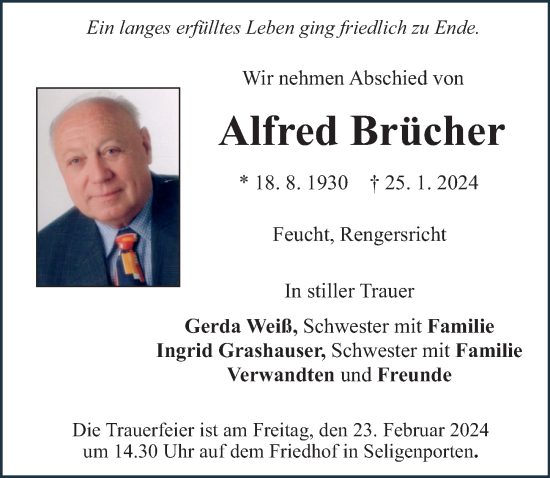 Traueranzeige von Alfred Brücher von Der Bote