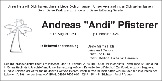Traueranzeige von Andreas Pfisterer von Pegnitz-Zeitung