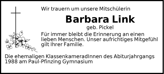 Traueranzeige von Barbara Link von Hersbrucker Zeitung Lokal