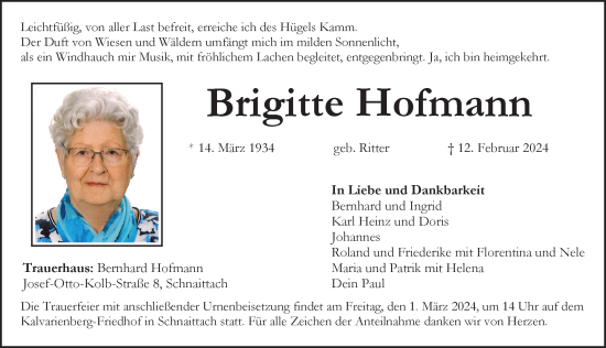 Traueranzeige von Brigitte Hofmann von Pegnitz-Zeitung