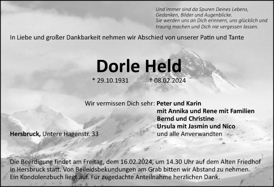 Traueranzeige von Dorle Held von Hersbrucker Zeitung Lokal