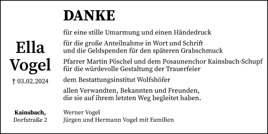 Traueranzeige von Ella Vogel von Hersbrucker Zeitung Lokal