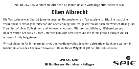 Traueranzeige von Ellen Albrecht von Der Bote