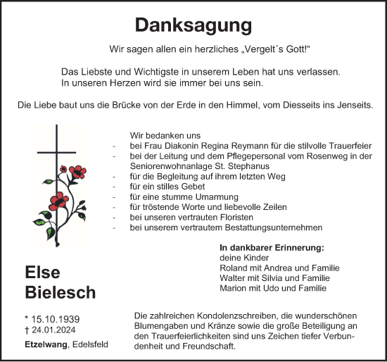 Traueranzeige von Else Bielesch von Hersbrucker Zeitung Lokal