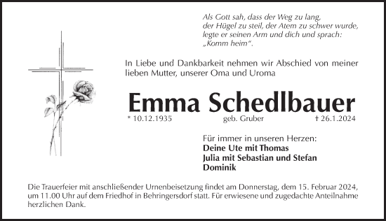 Traueranzeige von Emma Schedlbauer von Pegnitz-Zeitung