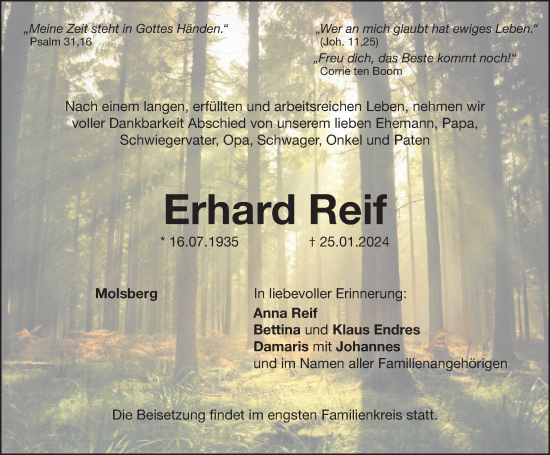 Traueranzeige von Erhard Reif von Hersbrucker Zeitung Lokal