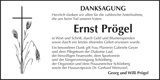 Traueranzeige von Ernst Prögel von Pegnitz-Zeitung