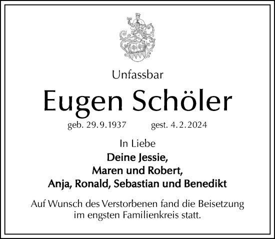 Traueranzeige von Eugen Schöler von Hersbrucker Zeitung Lokal