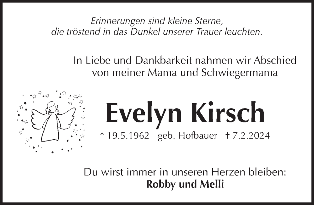  Traueranzeige für Evelyn Kirsch vom 24.02.2024 aus Pegnitz-Zeitung