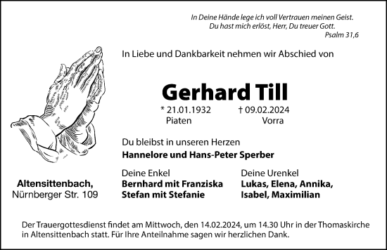 Traueranzeige von Gerhard Till von Hersbrucker Zeitung Lokal