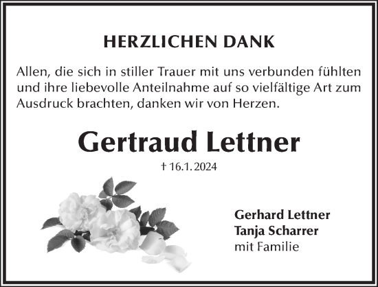 Traueranzeige von Gertraud Lettner von Pegnitz-Zeitung