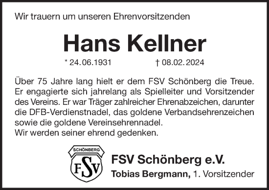 Traueranzeige von Hans Kellner von Pegnitz-Zeitung