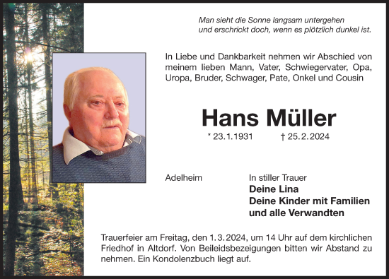 Traueranzeige von Hans Müller von Der Bote