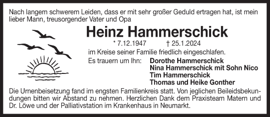 Traueranzeige von Heinz Hammerschick von Der Bote
