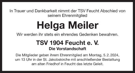 Traueranzeige von Helga Meiler von Der Bote