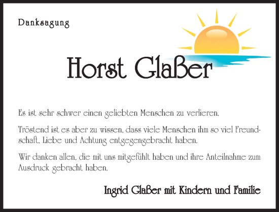 Traueranzeige von Horst Glaßer von Der Bote