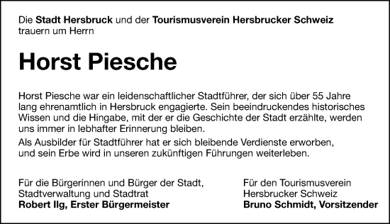 Traueranzeige von Horst Piesche von Hersbrucker Zeitung Lokal
