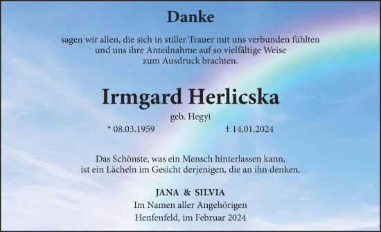 Traueranzeige von Irmgard Herlicska von Hersbrucker Zeitung Lokal