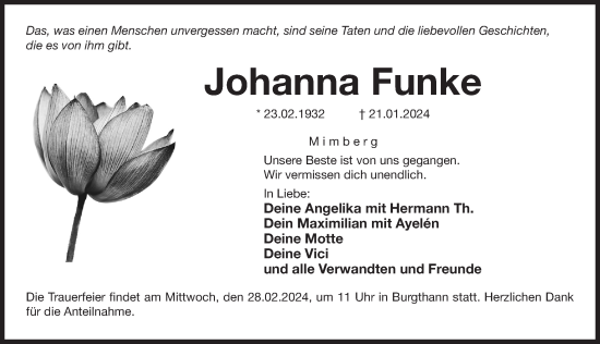 Traueranzeige von Johanna Funke von Der Bote