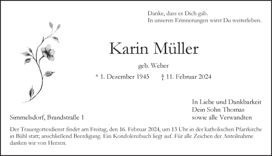 Traueranzeige von Karin Müller von Pegnitz-Zeitung