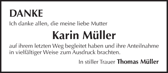 Traueranzeige von Karin Müller von Pegnitz-Zeitung
