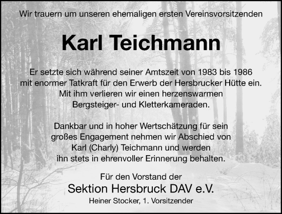 Traueranzeige von Karl Teichmann von Hersbrucker Zeitung Lokal