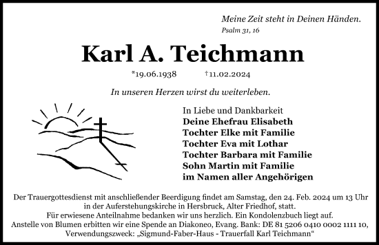 Traueranzeige von Karl A. Teichmann von Hersbrucker Zeitung Lokal