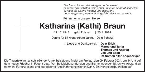 Traueranzeige von Katharina Braun von Der Bote