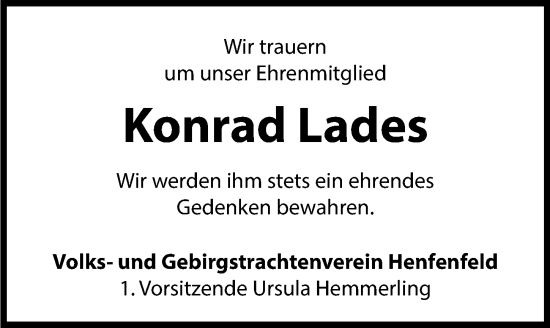 Traueranzeige von Konrad Lades von Hersbrucker Zeitung Lokal