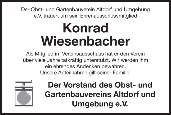 Traueranzeige von Konrad Wiesenbacher von Der Bote