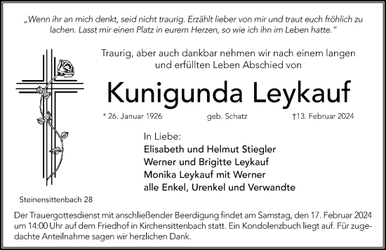 Traueranzeige von Kunigunda Leykauf von Hersbrucker Zeitung Lokal
