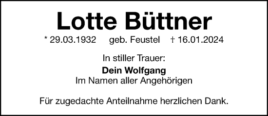 Traueranzeige von Lotte Büttner von Hersbrucker Zeitung Lokal