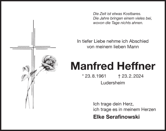 Traueranzeige von Manfred Heffner von Der Bote