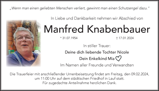 Traueranzeige von Manfred Knabenbauer von Pegnitz-Zeitung