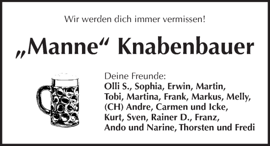 Traueranzeige von Manne Knabenbauer von Pegnitz-Zeitung