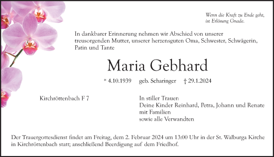 Traueranzeige von Maria Gebhard von Pegnitz-Zeitung