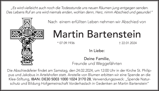 Traueranzeige von Martin Bartenstein von Pegnitz-Zeitung